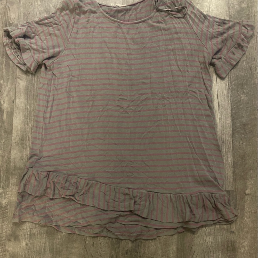 Gray with purple stripes long T-shirt perfect for teachers size medium